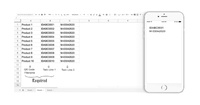 Screenshot of sample data sheet for Plain Text QR Code