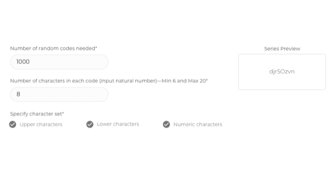 Screenshot of input fields for Random Code QR Code